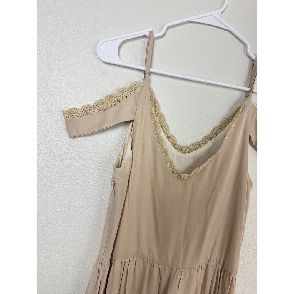 Mia Joy by Joyfolie Tan Cold Shoulder Lace Trim Maxi Dress Small - Picture 4 of 11